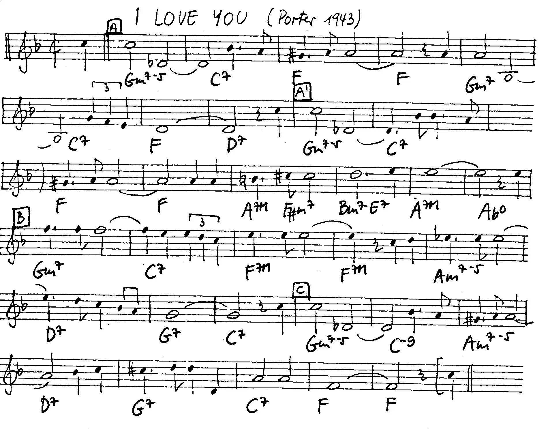 i love you (porter) free jazz leadsheet - Courtesy of the Jungle Jazz Band